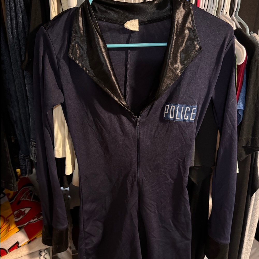 Dark blue police Halloween jumper w/zipper.